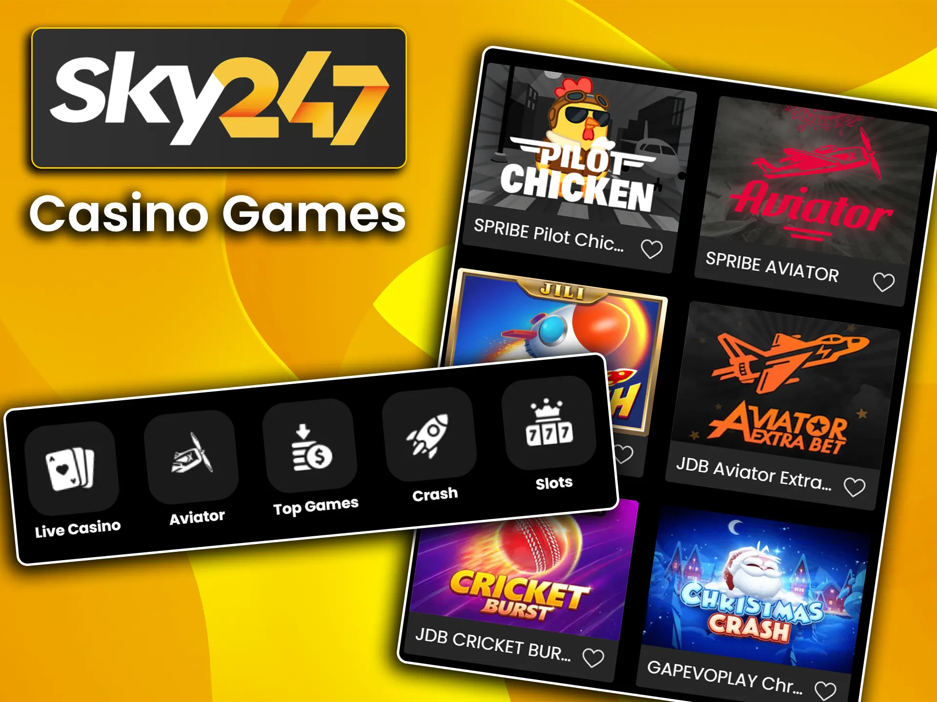 Explore the variety of casino games including slots and live dealer tables on Sky247.
