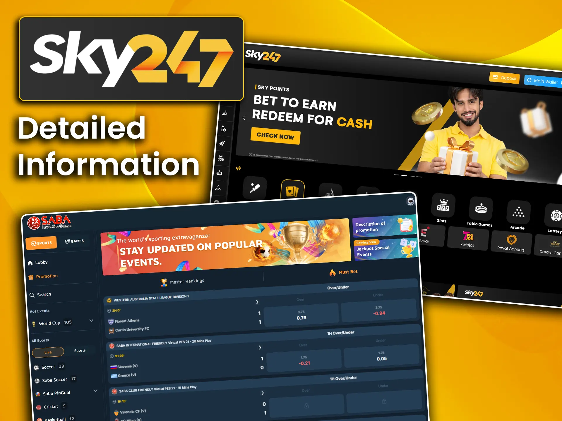 View the detailed information about the platform features and services on Sky247.