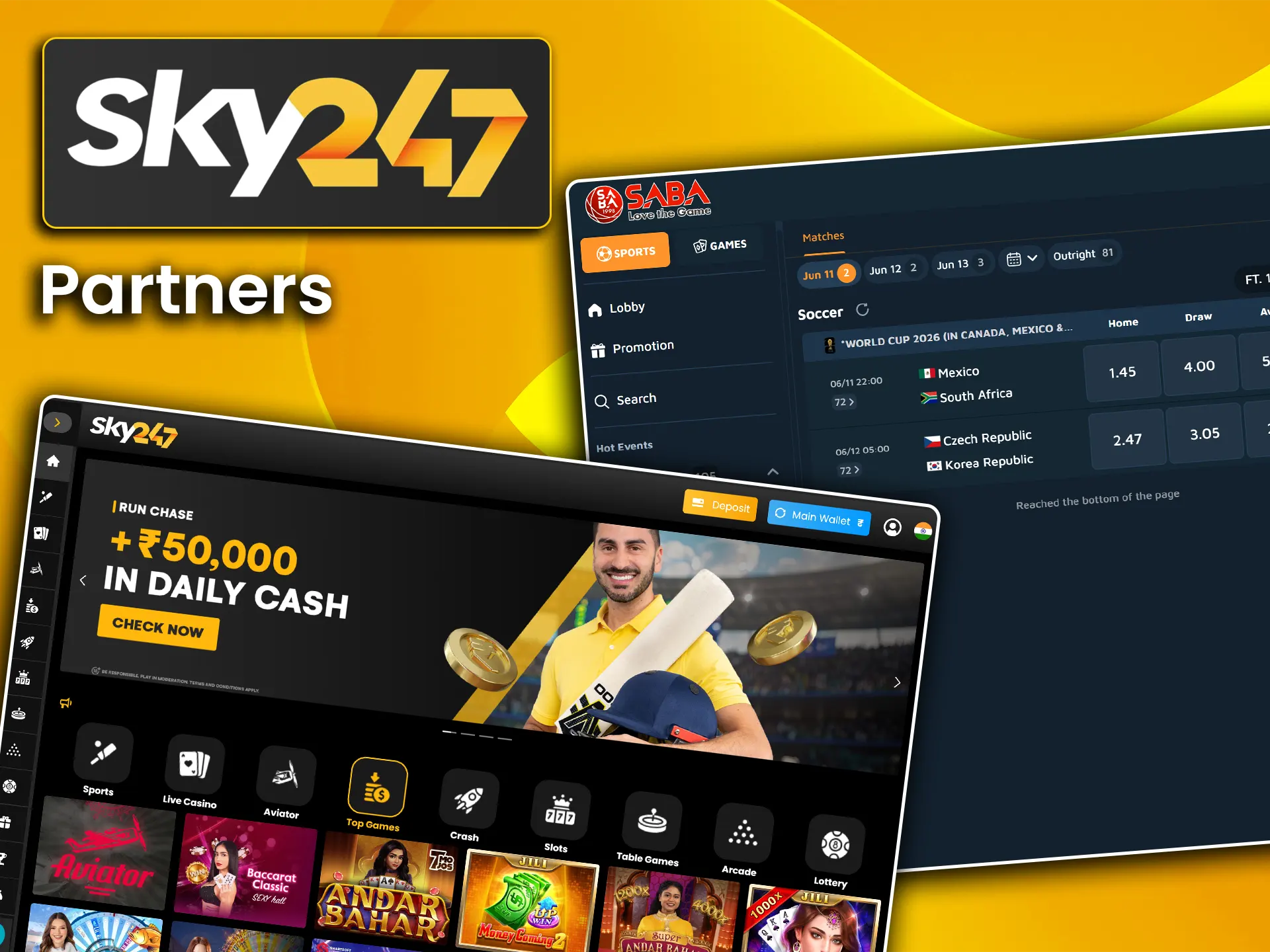 See the official partners and brand ambassadors associated with Sky247.