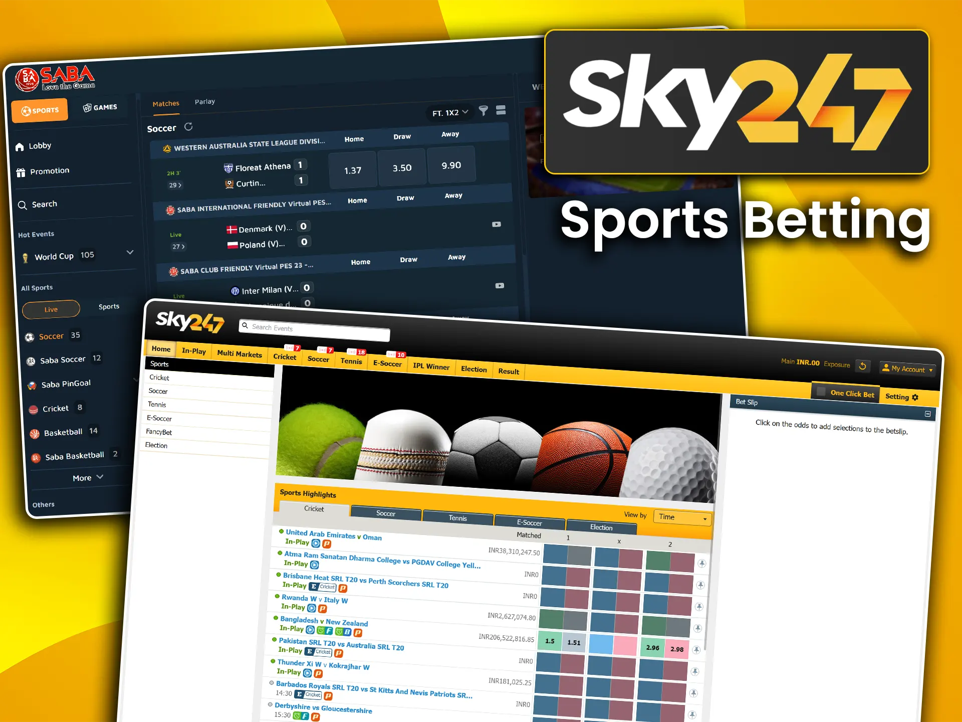 Access the sports betting section featuring cricket, football, and kabaddi on Sky247.