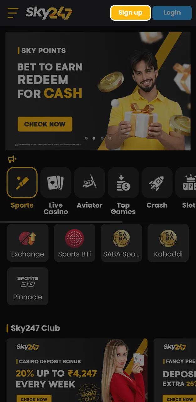 Sign up for an account and get access to cricket betting on Sky247.