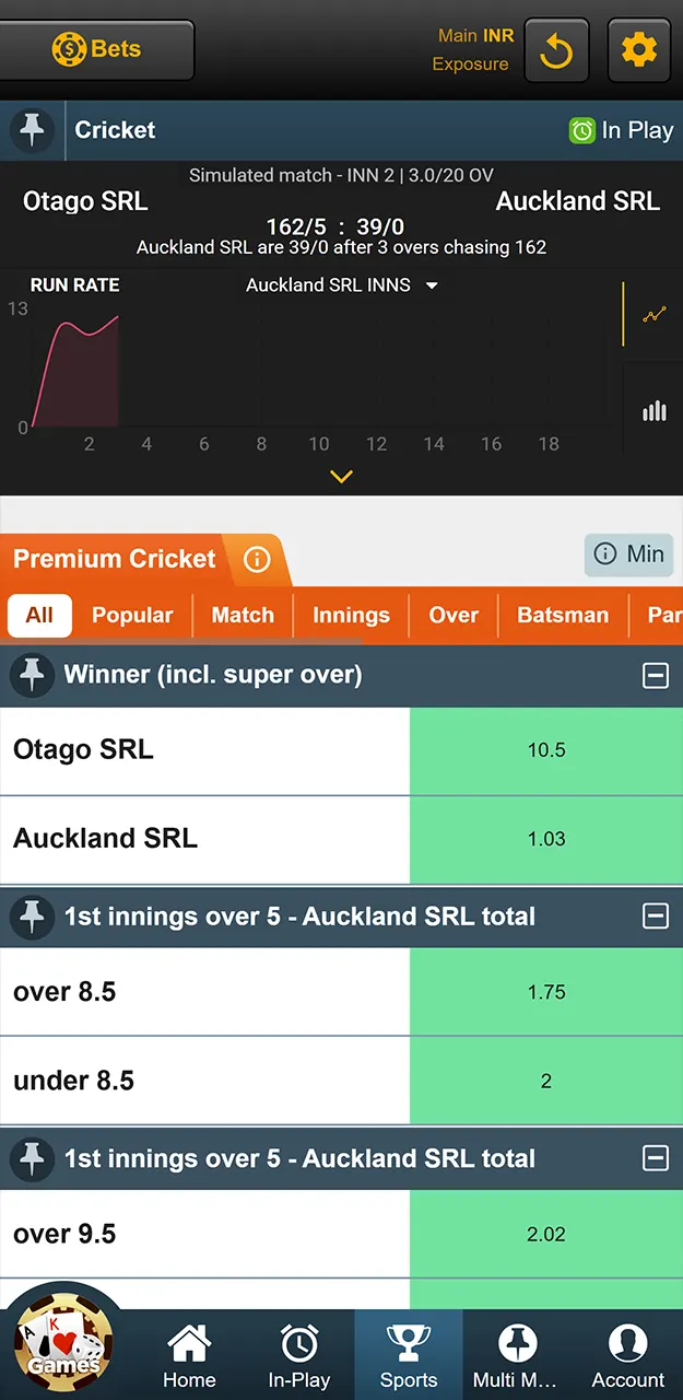 Pick your preferred market to select your bet and stake amount on Sky247.