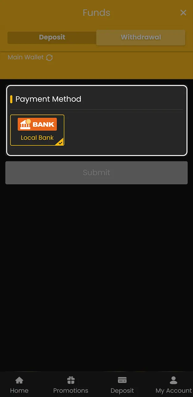 Select your preferred banking method for withdrawing funds on Sky247.