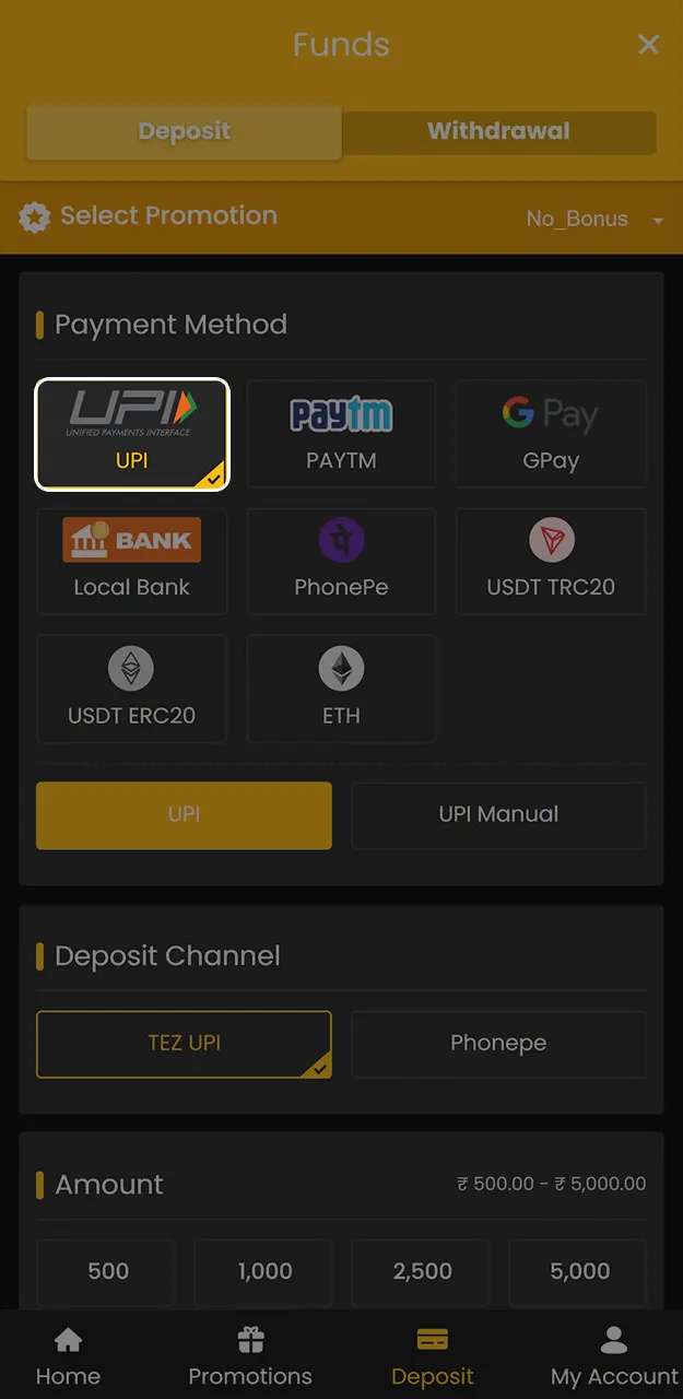 Top up your account using the convenient payment methods available on Sky247.