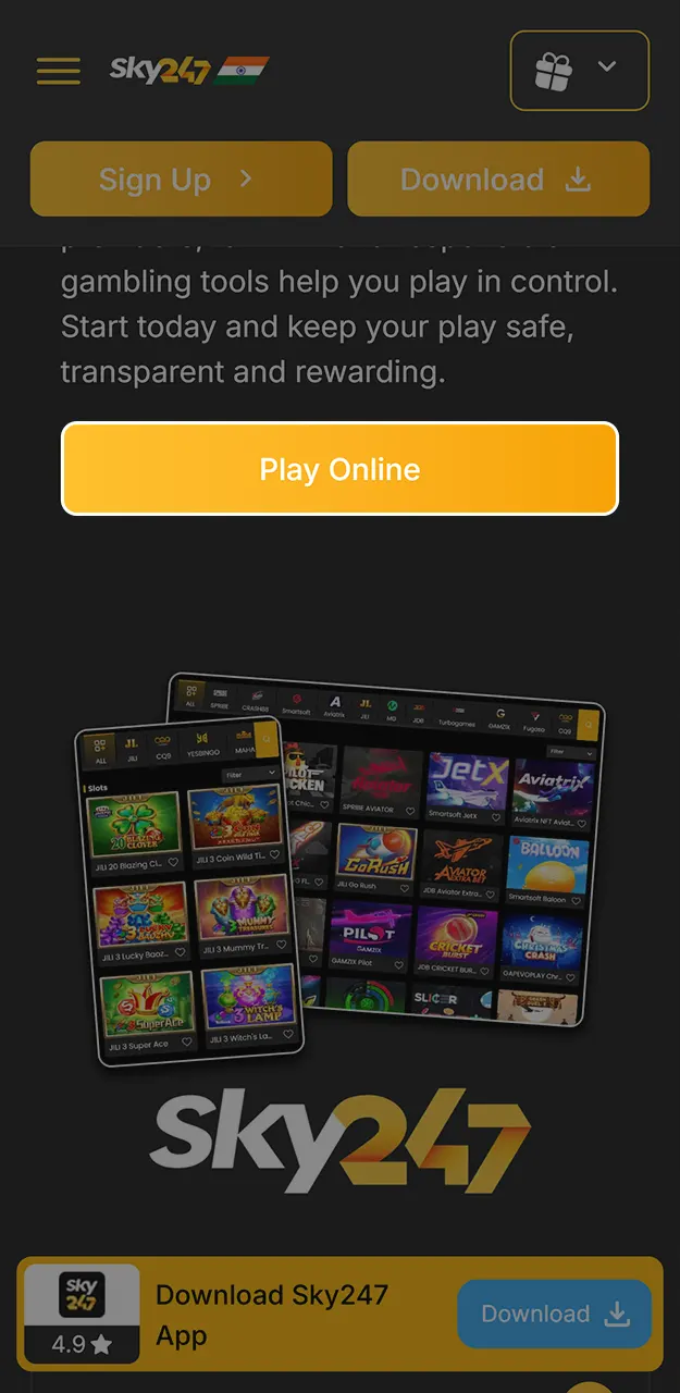 Create an account and start playing your favorite games on Sky247.