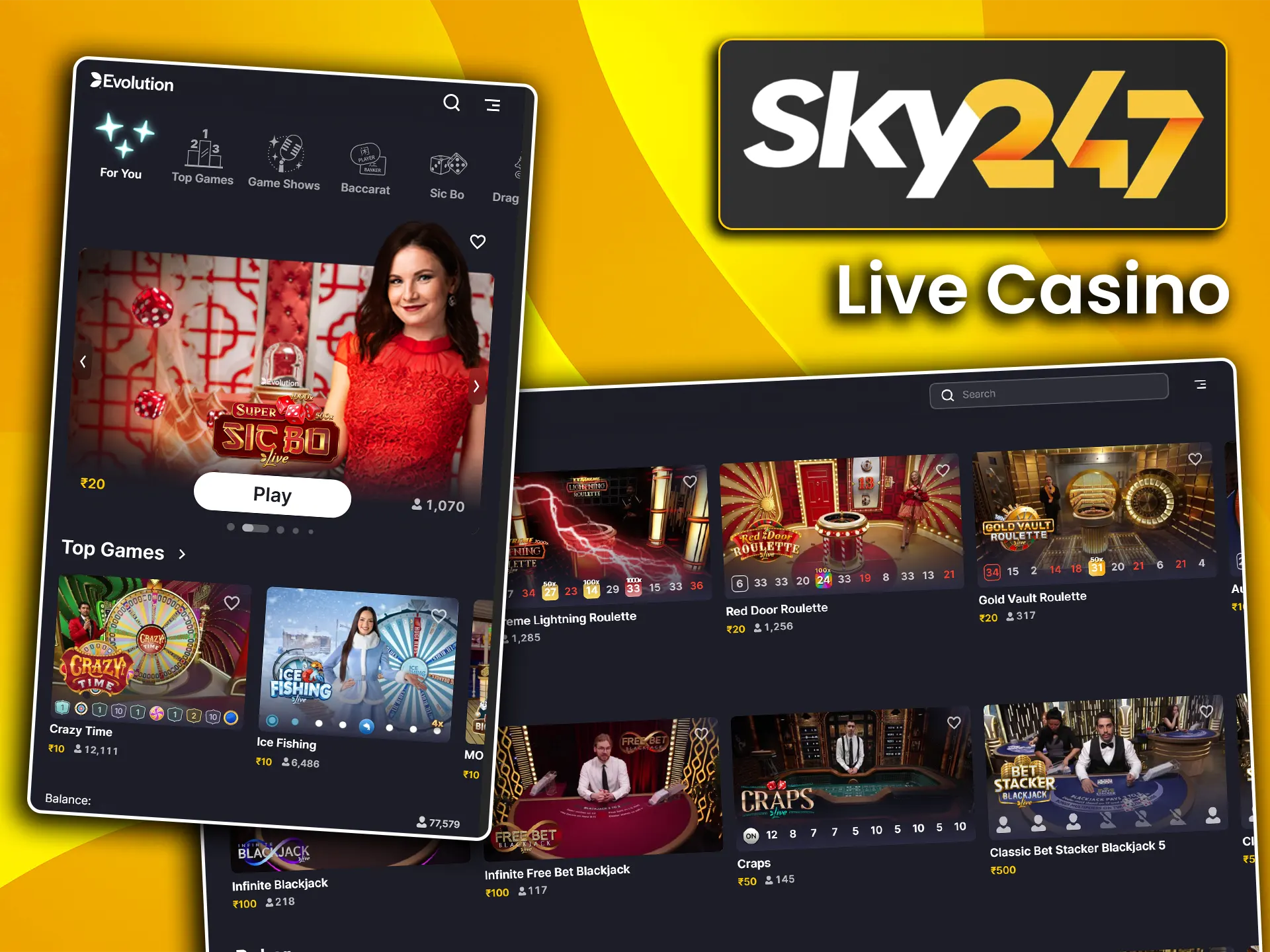 Interact with human dealers in real-time for an authentic casino vibe at Sky247.
