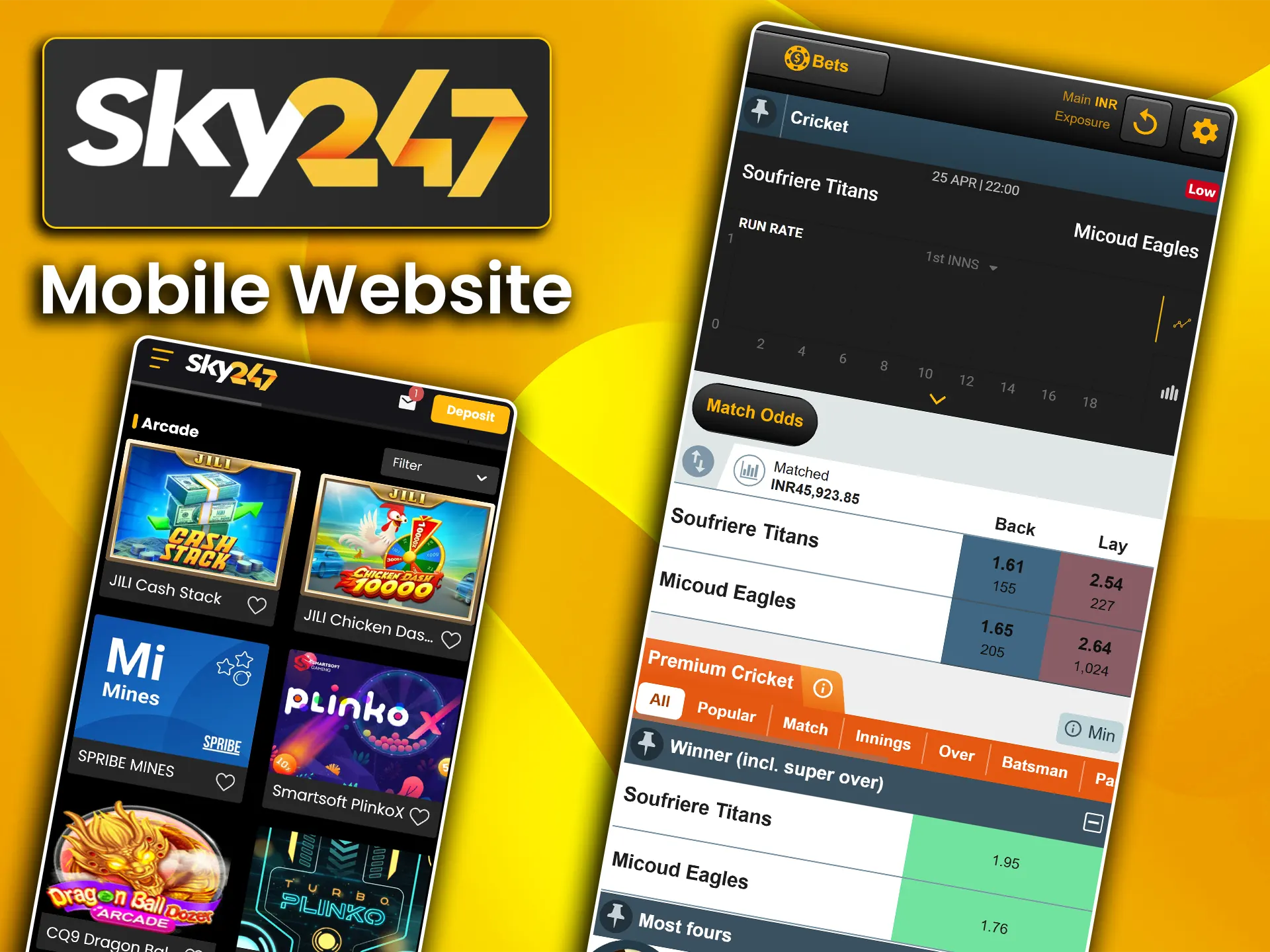 Use the mobile website for betting and gaming on Sky247.