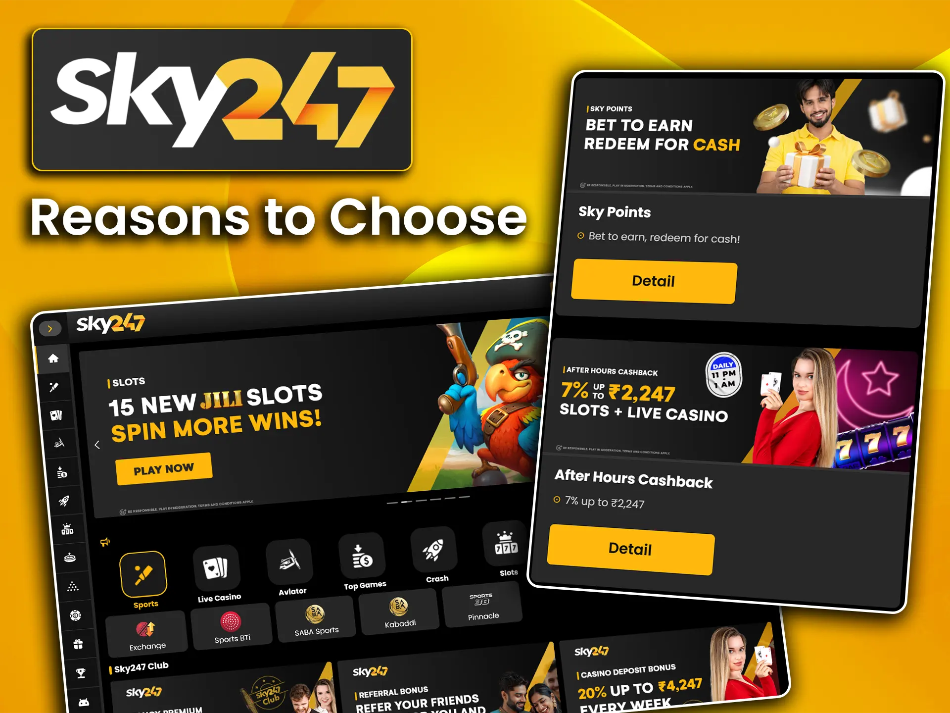 Discover the unique Sky247 platform for gaming and betting.