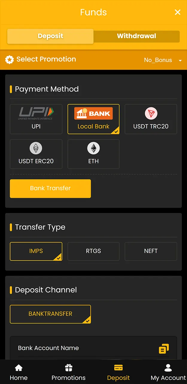 Deposit funds into your account to receive the Sky247 bonus.