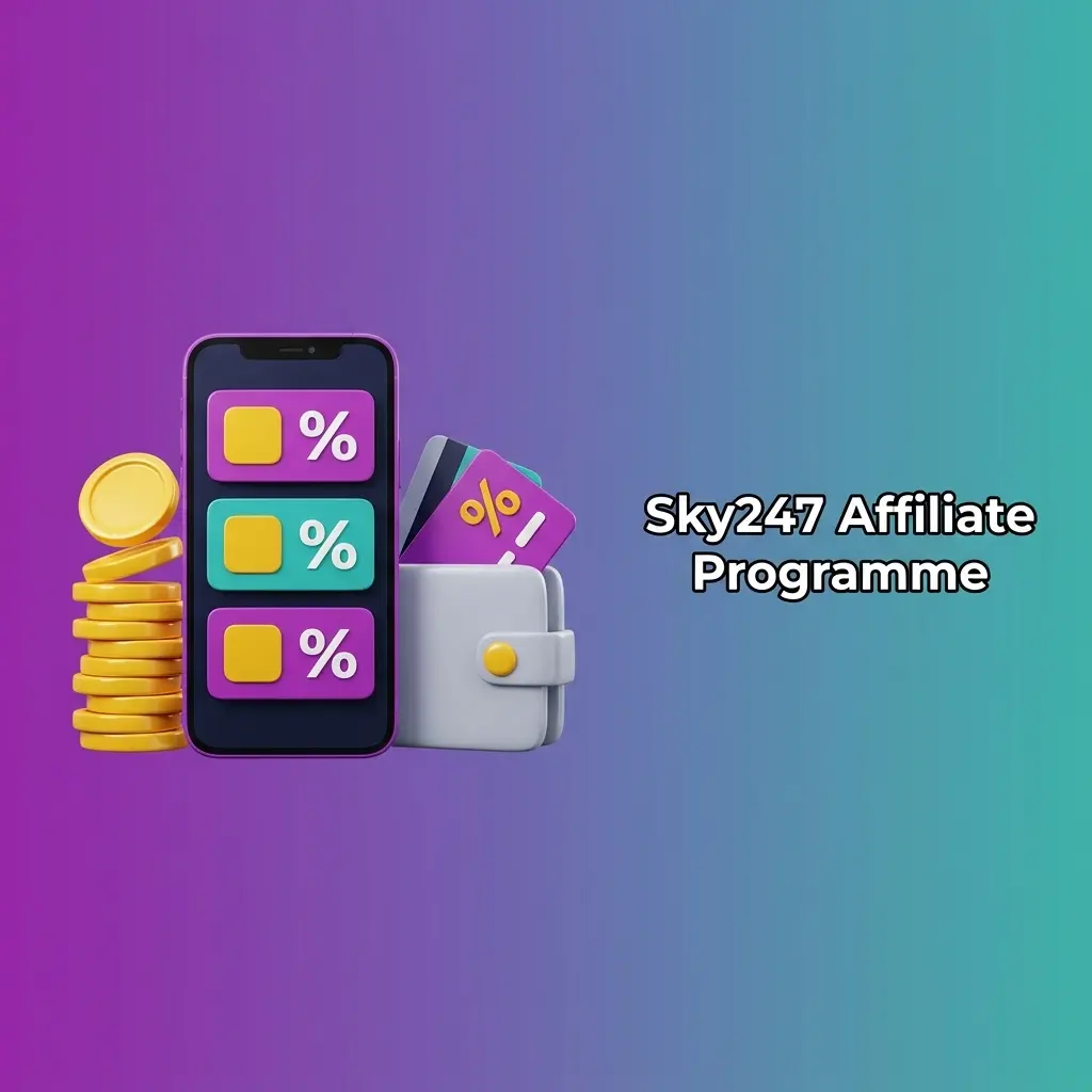 Sky247 affiliate programme dashboard showing commission tracking, revenue share details, and marketing tools for Indian content creators.