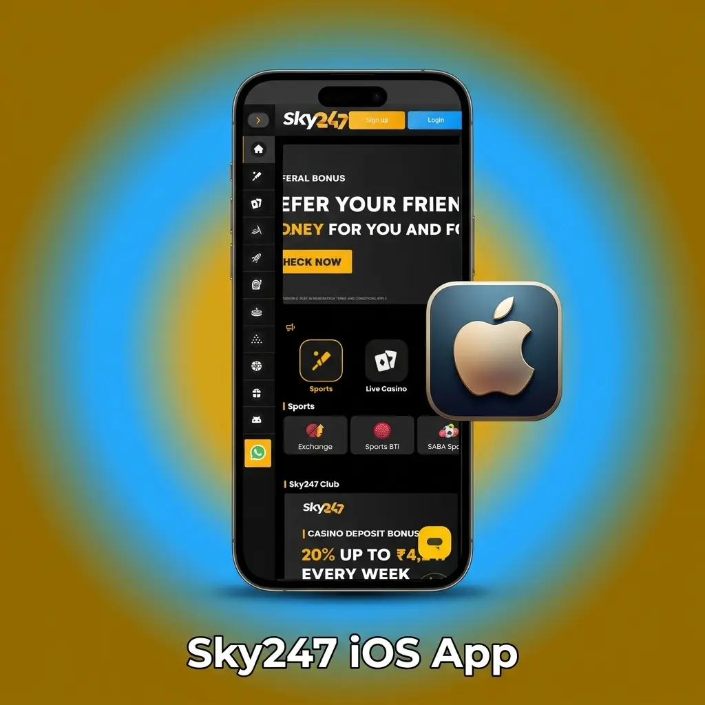 Sky247 iOS app mobile website guide showing Safari Add to Home Screen steps for iPhone and iPad users
