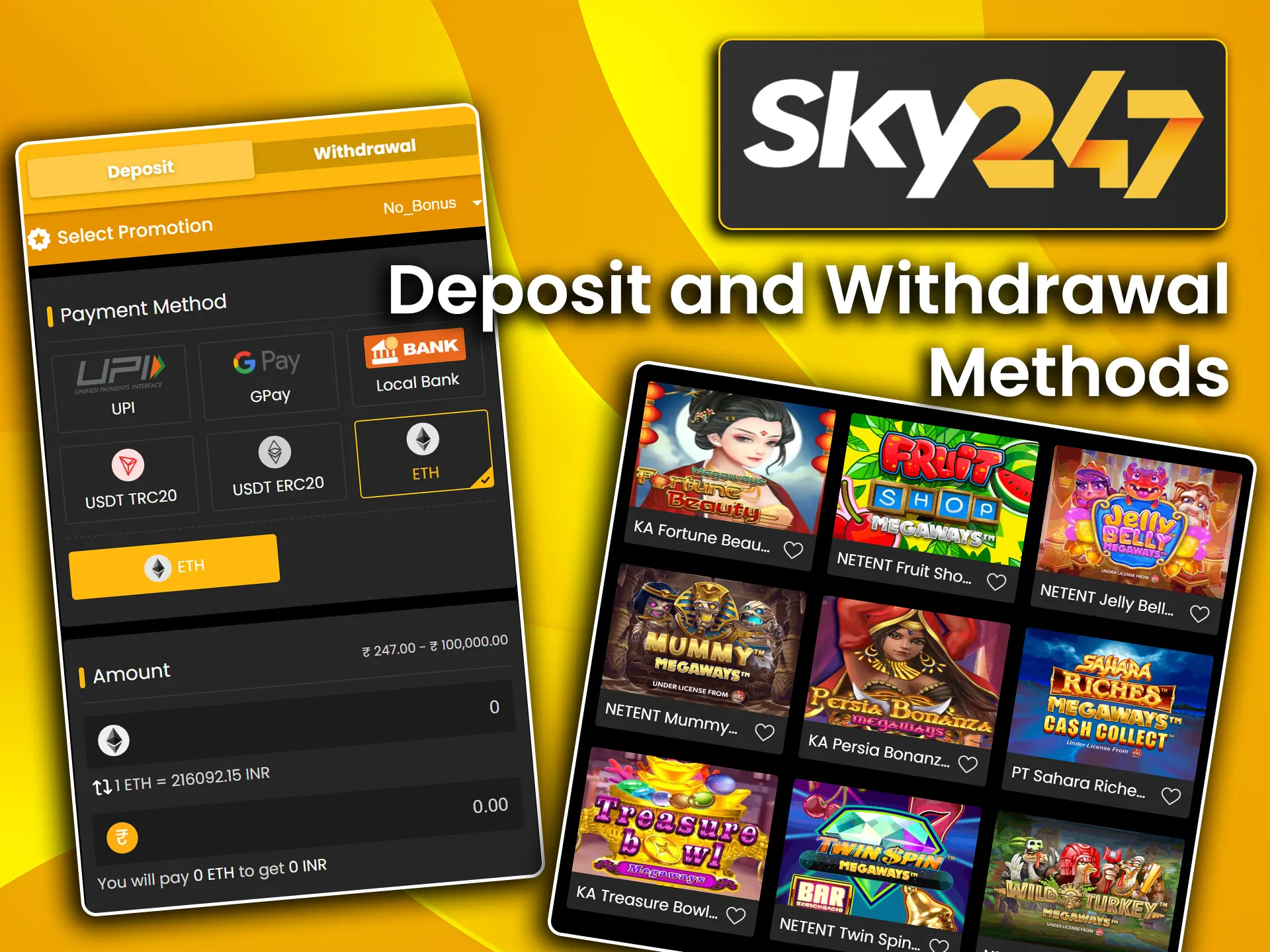 Manage your funds securely at the Sky247 casino.