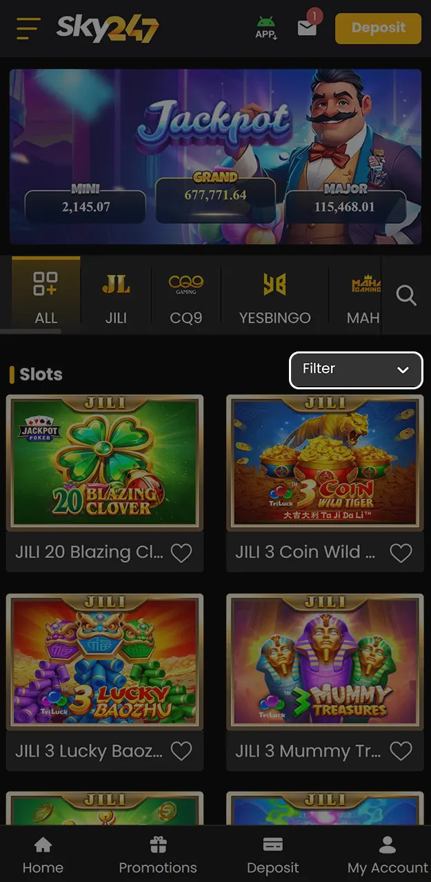 Use the search tools and category buttons to filter and choose a game that fits your style on Sky247