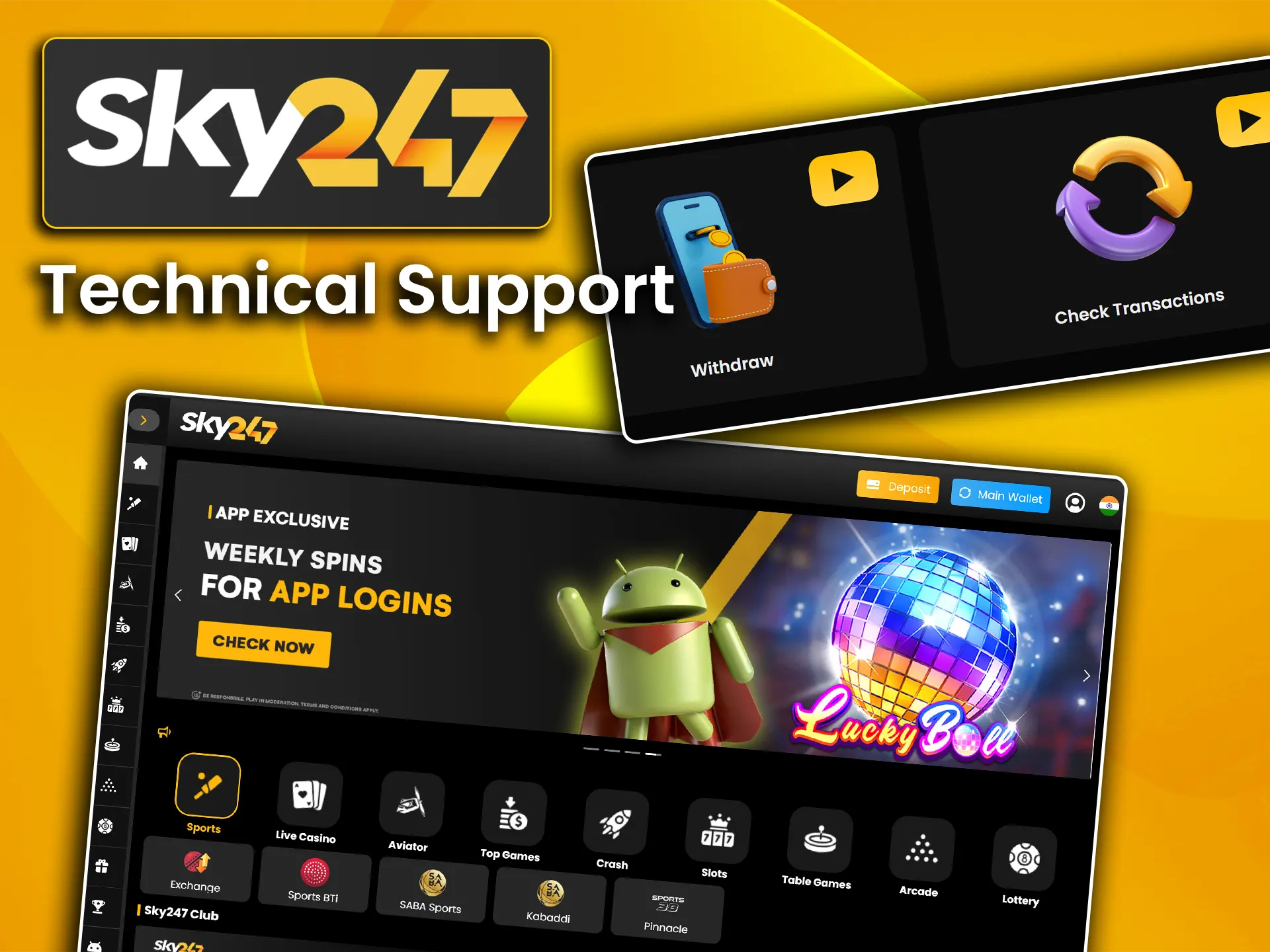 Contact the technical support department at Sky247.